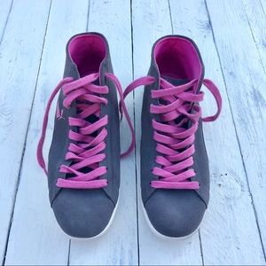 Pink and gray suede Puma high tops